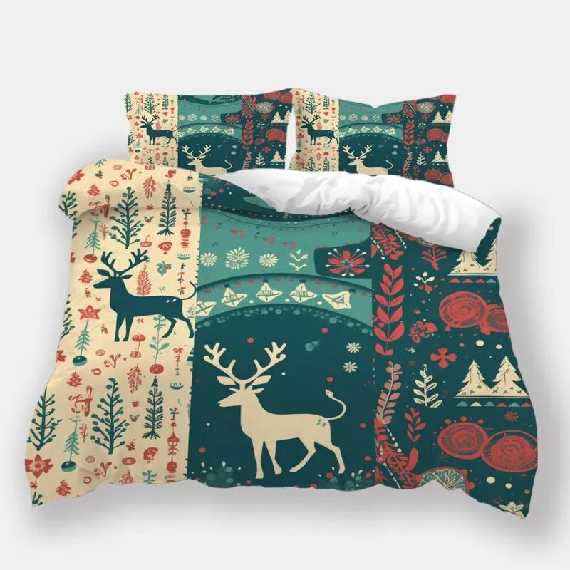 Microfiber Bedding Sets For King Size, Christmas Snowflakes Duvet Cover Set,Queen Snow Deer Comforter Cover,Bed Set For Teen Boy
