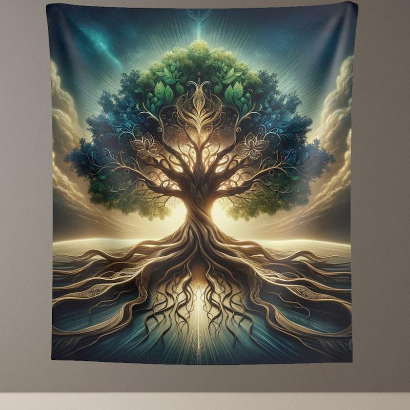 Yggdrasil Tapestry: The Spiritual Tree of Life 75x100