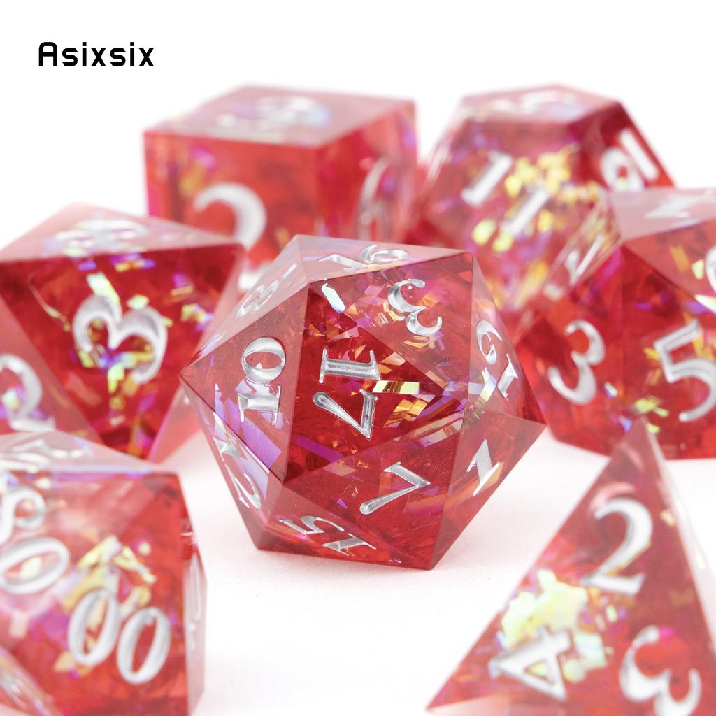 7 Pcs Red Resin White Number Sharp Edge Dice Polyhedral Dice Suitable For Role-Playing Dice PropBoard Game