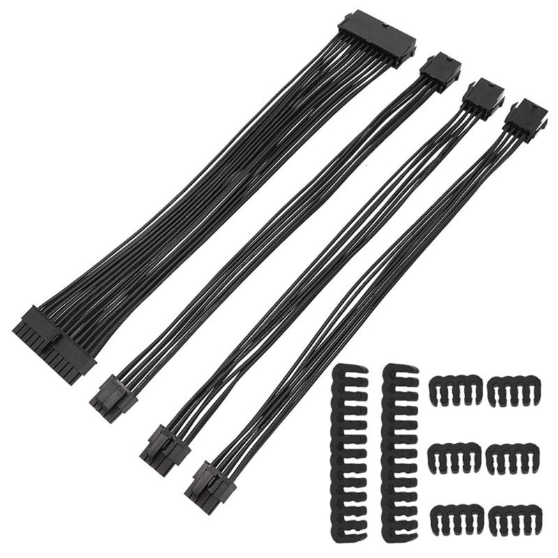 Mainboard Power Supply Extension Cable Kit 24Pin GPU 8Pin PCIE 6+2Pin CPU 8Pin 18AWG Power Cord Comb Holder