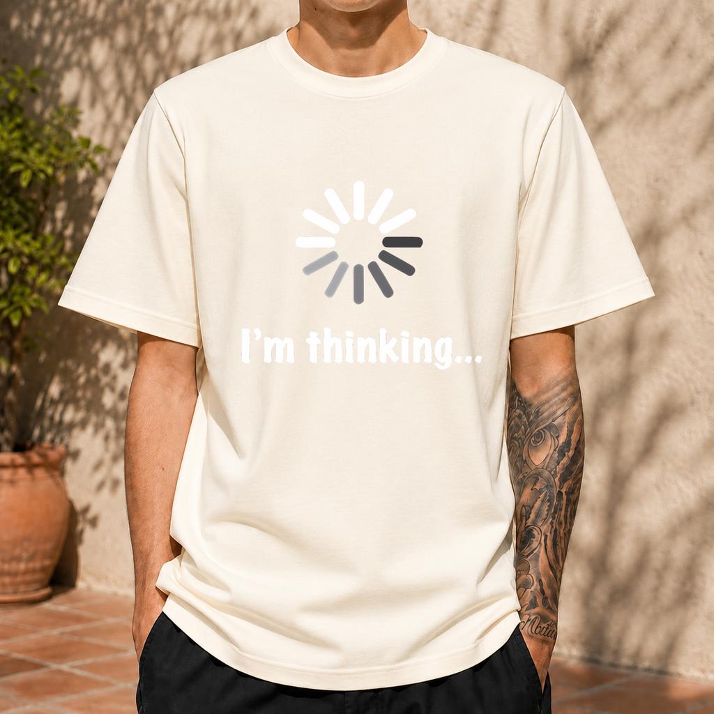 2026 New Pure Cotton Tshirt I Am Thinking Loading Icon Fun Programmer Print Crew Neck Short Sleeve Casual Top