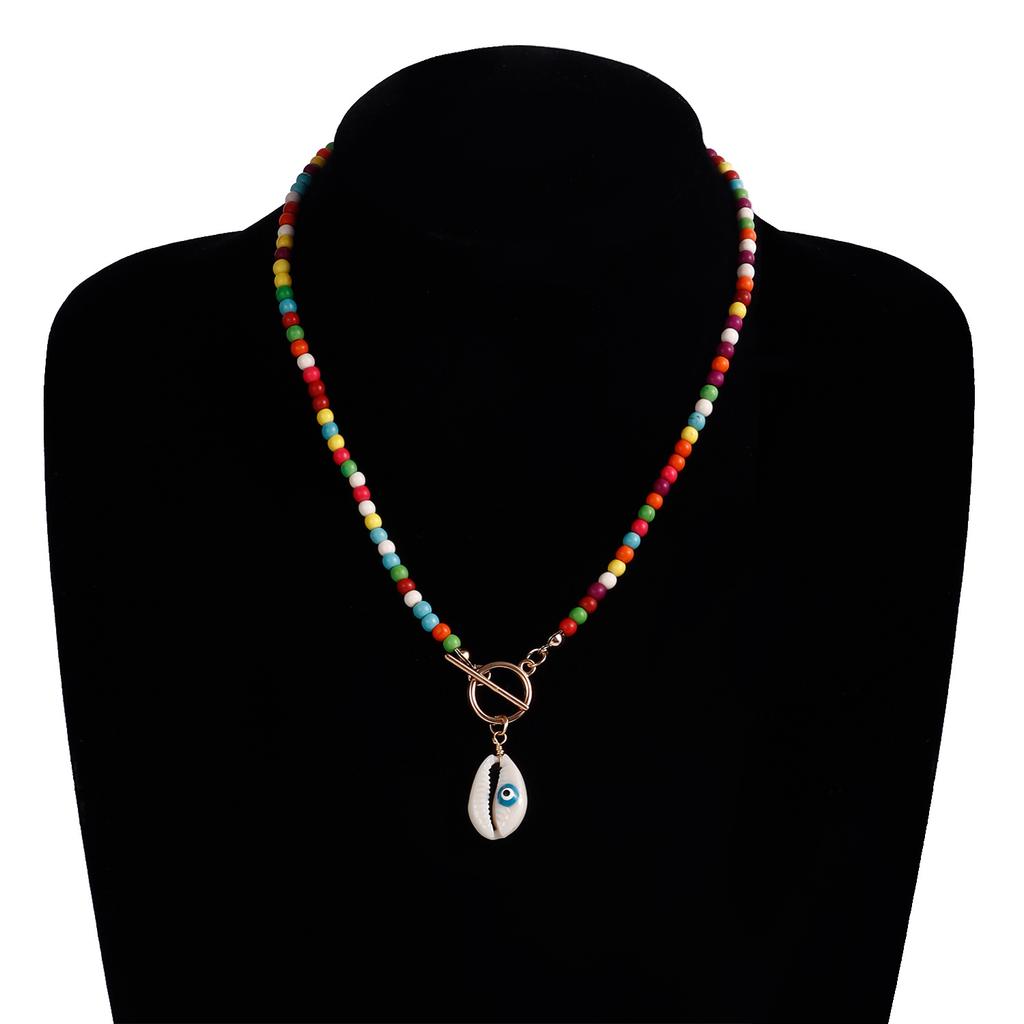 Vintage Beaded Colored Turquoise Eye Shell Necklace Bohemian Simple Beach Clavicle Chain