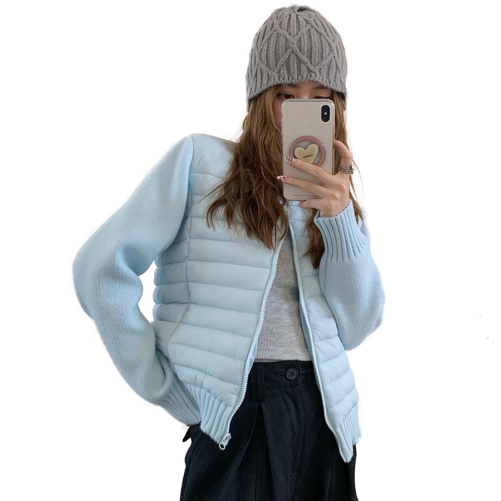 Women's fashion casual cold-proof and warm down cotton clothes splicing knitted sleeves design cotton-padded clothes winter new jackets