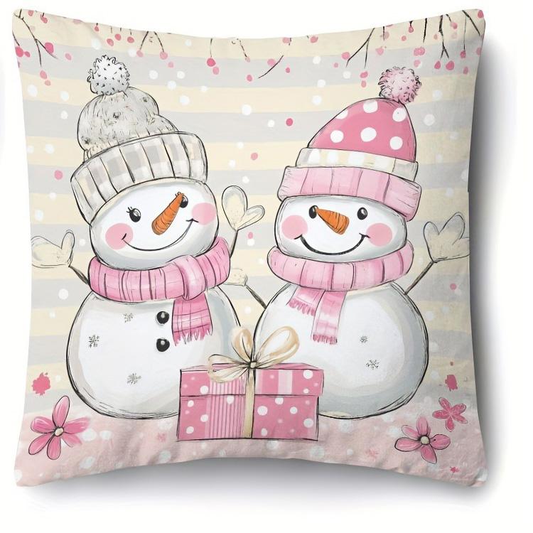 Pink-Printed Christmas Pillowcases: Let It Snow & Santa Gnomes! sofas, bedroom pillow covers, holiday gifts