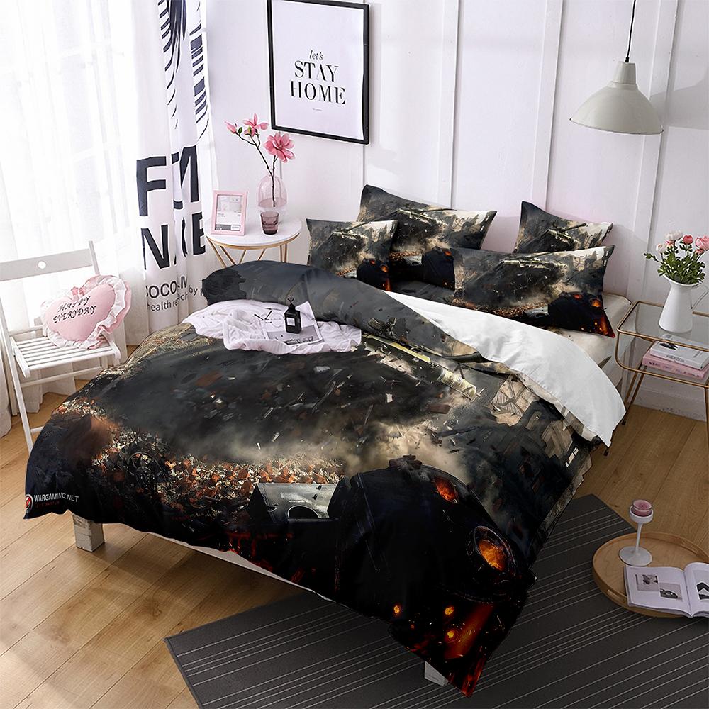 Tank King Queen Duvet Cover Camouflage Military Tank Bedding Set for Teens Adults Weapons of War 2/3pcs Polyester Quilt Cover