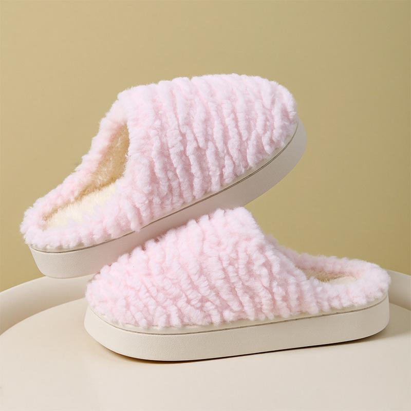 New Cross Plush Cotton Slippers Women's Autumn and Winter Non-slip Indoor Home Thick Bottom Warm Cotton Drag Men's