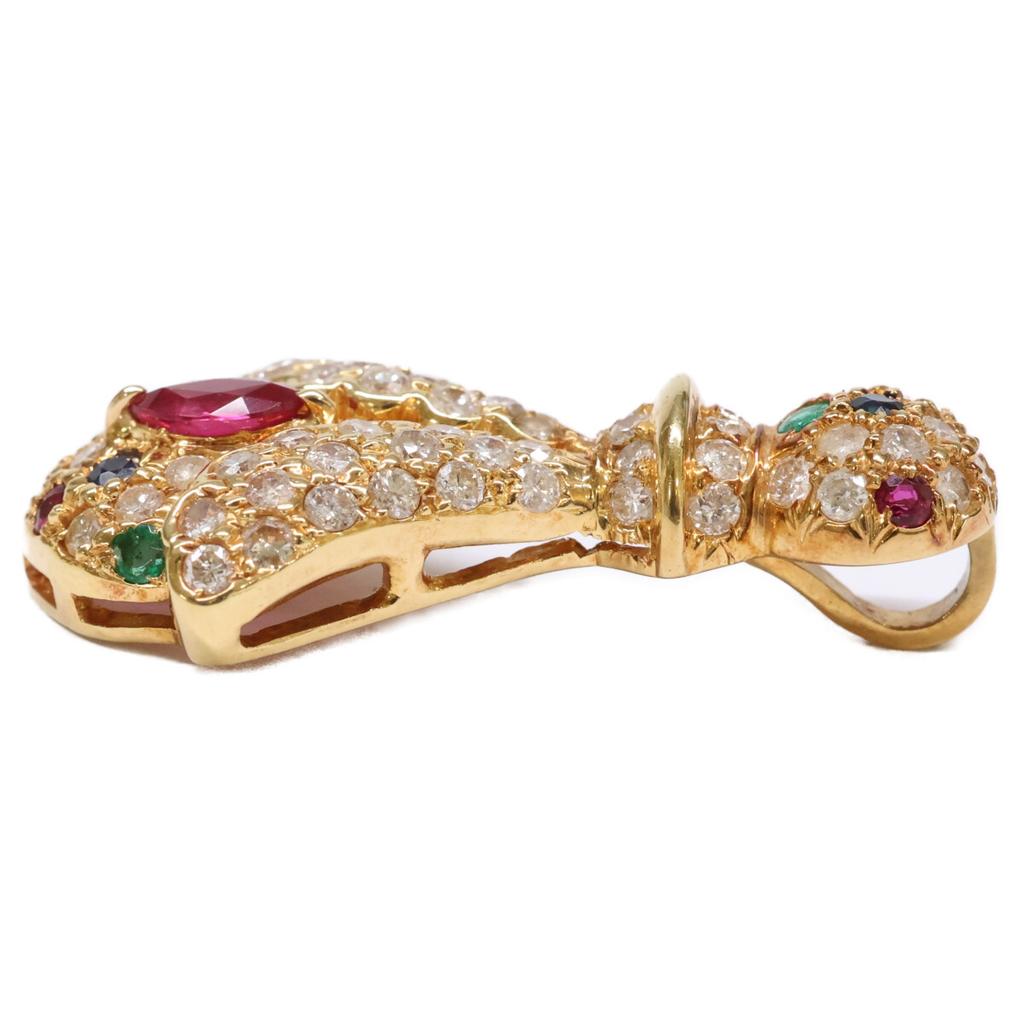 K18 1,55 ct diament, 0,48 ct rubin, 0,17 ct szmaragd, 0,15 ct szafir Zawieszka top Żółte ZłotoUżywany