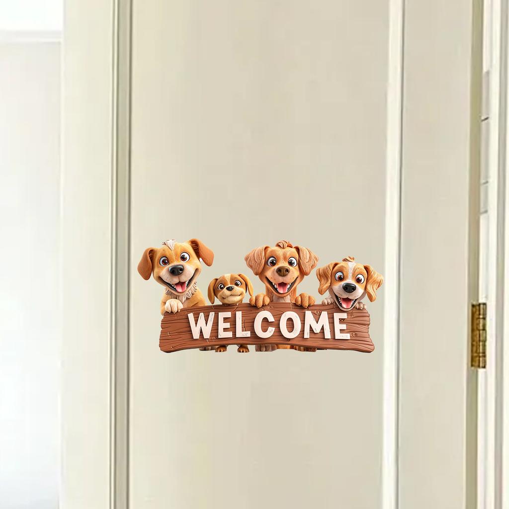 Cute Puppy Welcome English Slogan Self Adhesive Wall Door Sticker Home Decor
