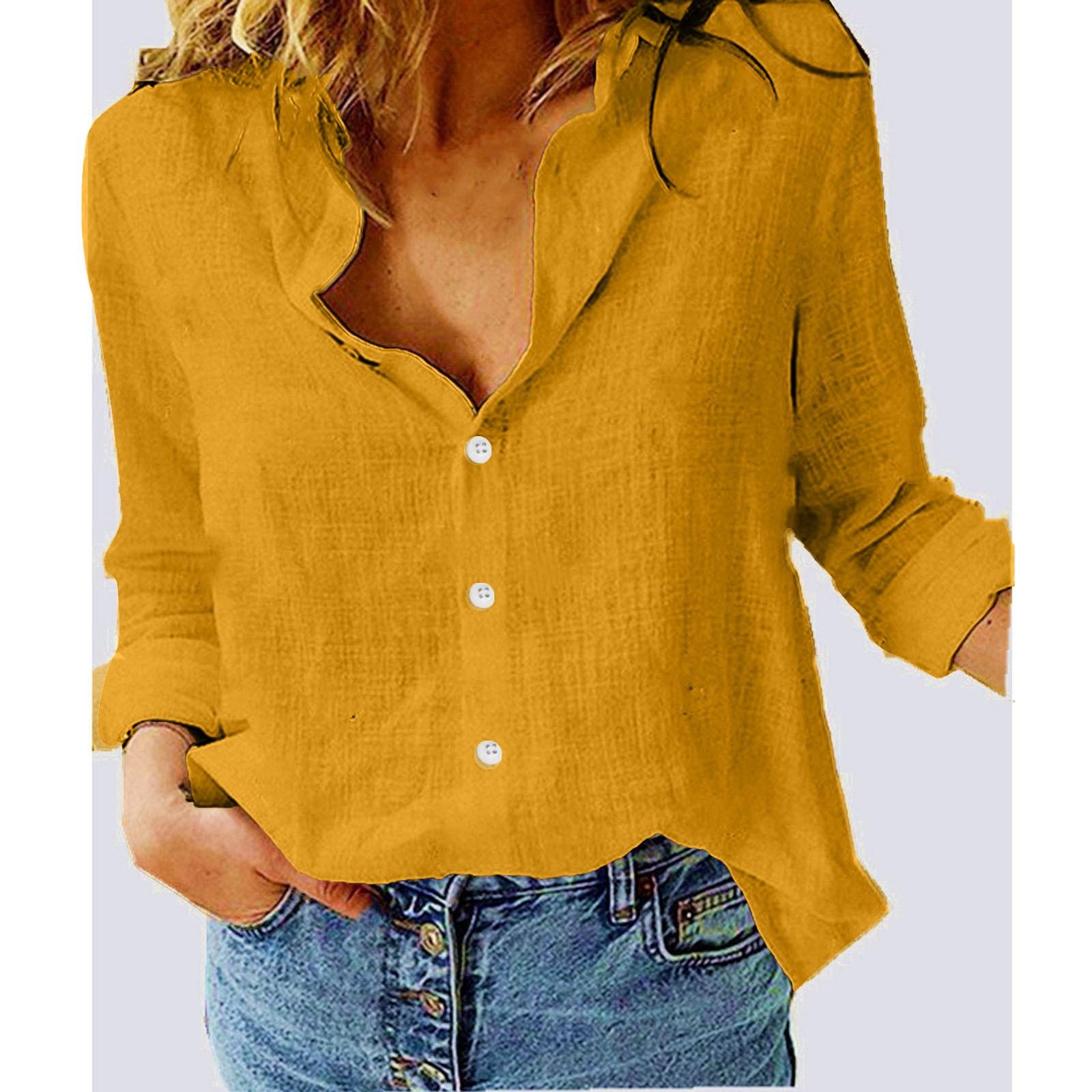 

Long Sleeve Button Down Shirt for Women Casual Loose Fit Lapel Collar Lightweight Breathable Blouse Top XXXXXL жовтий