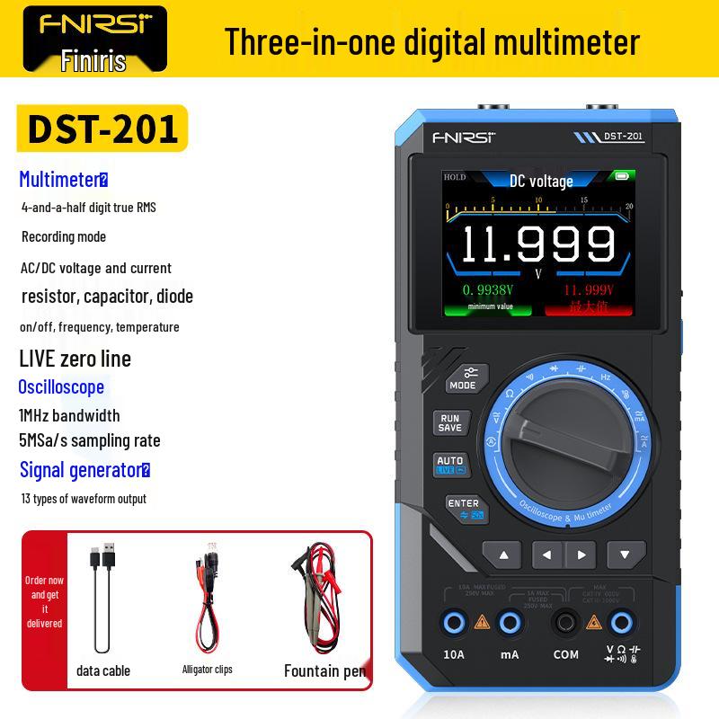 FNIRSI DST210/201 3-in-1 Multimeter: 10M Bandwidth, Oscilloscope, Signal Generator.