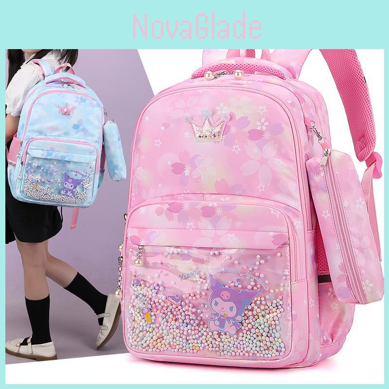 Large Capacity Nylon School Backpack For Grades 3-6 Cute Anime Cartoon Print