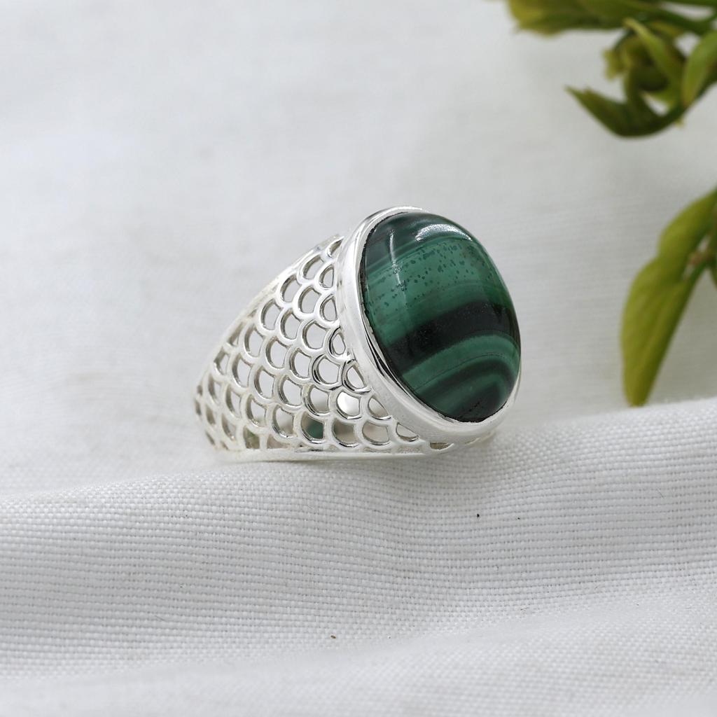Malachite Gemstone Silver Ring, Pure 100% 925 Sterling Silver Fine Jewelry, Handmade Silver Ring, Unisex Ring Ar8928