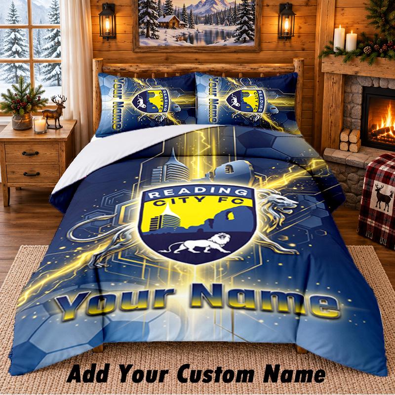 Reading FC Pattern Bedding 3Pcs Set Custom Name, Bed Sheet And Pillowcases For Home Bedroom