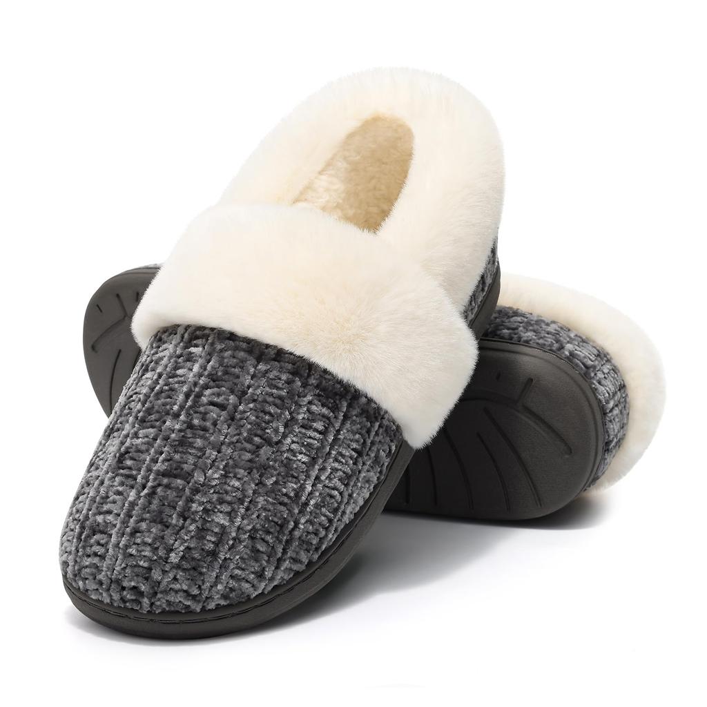 Comwarm Winter Fur House Slippers For Men Women Cozy Indoor Fleece Lined Flat Slides New Plush Knit Cotton Shoes Fuzzy Slippers
