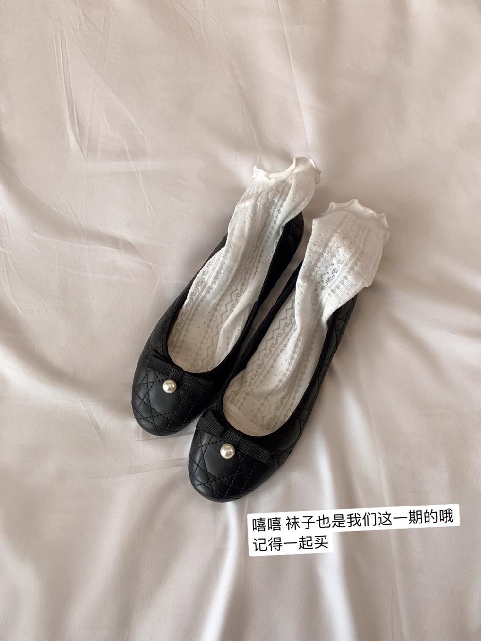 

Miss Yuanlitong Huayang~ Pearl bow single shoes flat-soled high-end diamond flat-soled single shoes women s ballet shoes 35