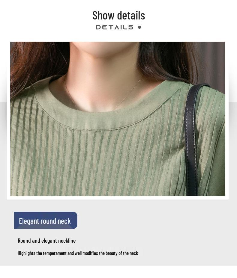 Šaty střední délky z bavlny a lnu v korejském stylu s volnými harmonikovými sklady, léto 2023 - Zeštíhlující design s krátkým rukávem pro ženy