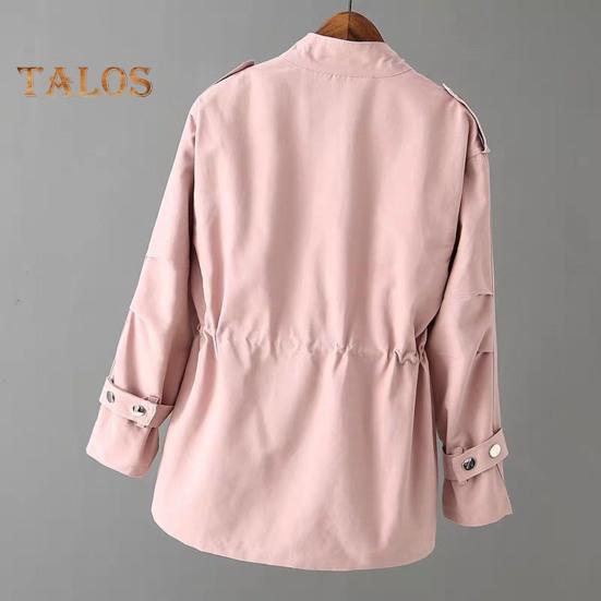 Kurtka damska jesień/zima Kołnierz stójka Kieszenie na piersi Zapięcie na zamek błyskawiczny Wąska talia Jednolity kolor Średniej długości Kurtka podróżna na zewnątrz Zakupy dojazdy do pracy