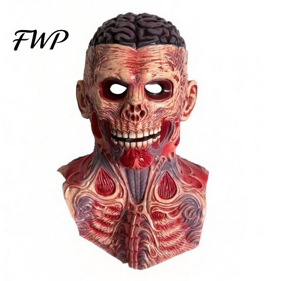 Detailed Muscle Texture Face Masque Scary Zombie Head Masque, Adults Horror Latex Full Hood Halloween Party Roleplay Supplies Realistic Creepy