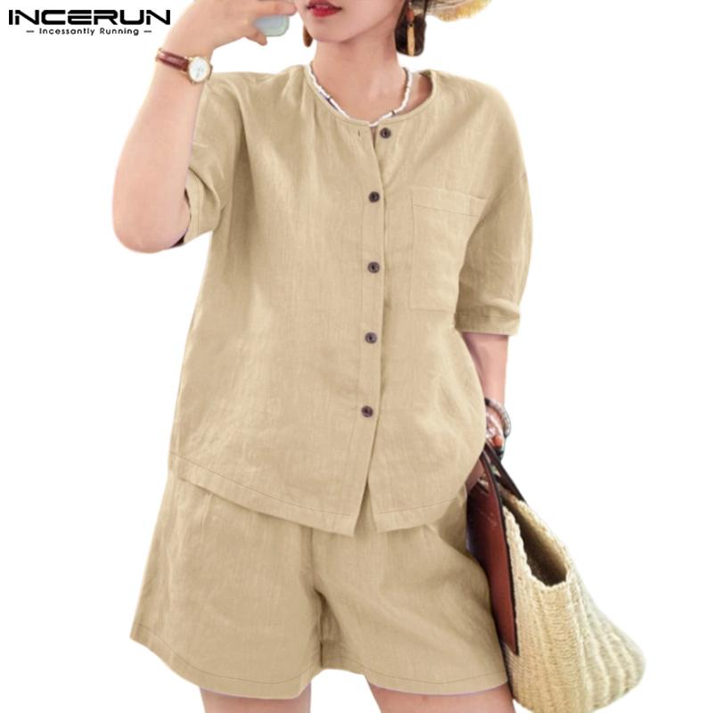 

ZANZEA Women Short Sleeve Shirt and Shorts Summer Two Piece Suit Sets 5XL хакі