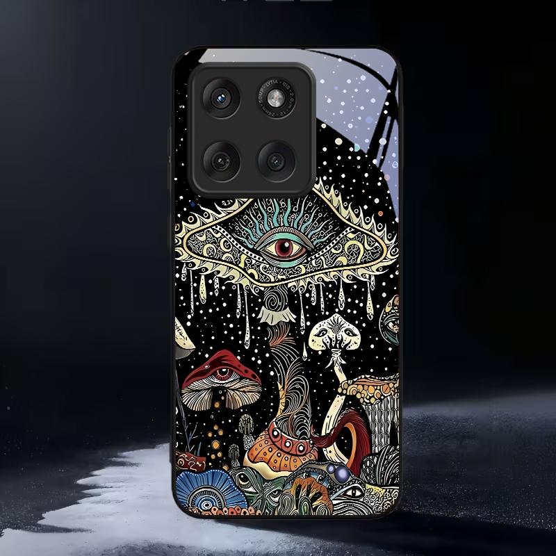 Mystic Evil Eye Mushroom Black Glass Phone Case For Motorola Moto Edge 60 70 20 Lite 30 Pro 40 50 Ultra X30 Pro G14 G75 84 Cover