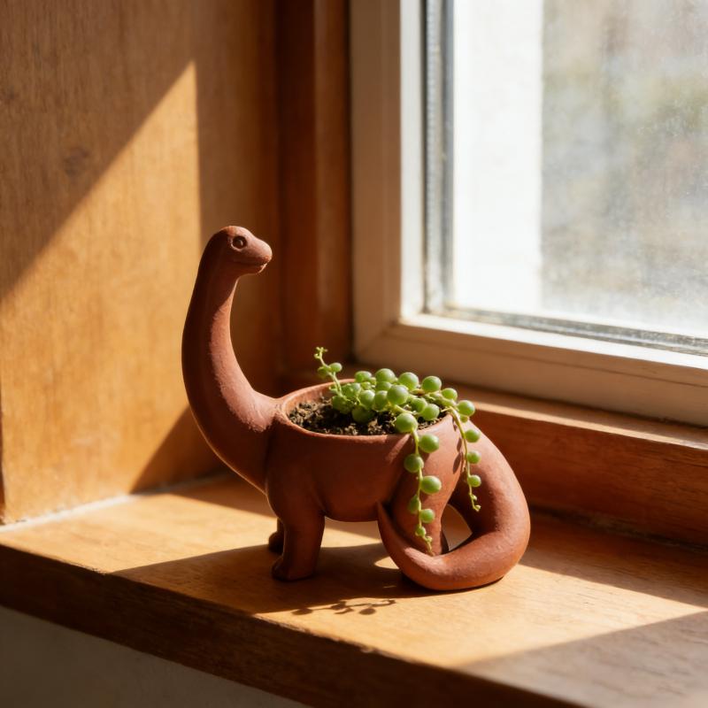 1Pc 3D Printed Dinosaur-Shaped Plastic Succulent Planter with Drainage Holes, Cacti Small Plant Decor Pot