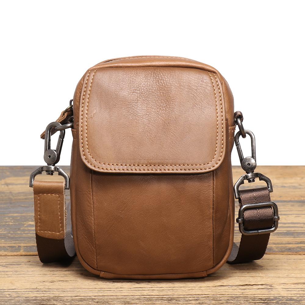 Винтажный кожаный рюкзак-сумка через плечо Матовая кожаная уличная сумка-мессенджер Коровья кожа Носимый ремень Сумка-пояс Сумка для мобильного телефона