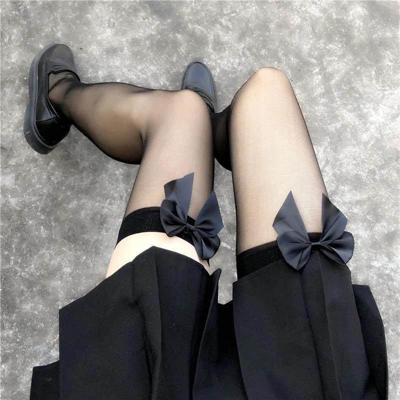 Letní ultra tenké punčochy Sexy punčochy nad kolena pro ženy Punčochové kalhoty Prodyšné Černé Bílé Punčocha JK Lolita Styl Dlouhá punčocha