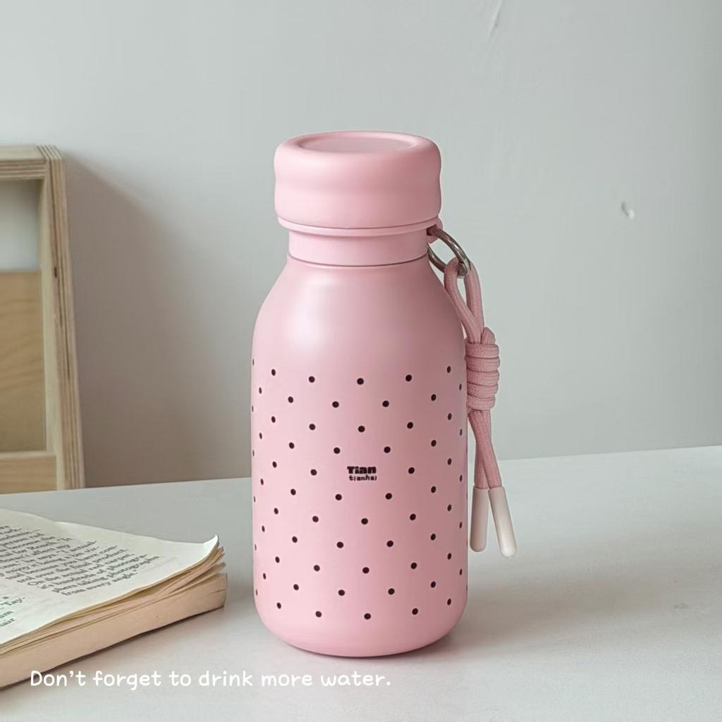 Ins High-value Female Straw Thermos Cup Student Stainless Steel Simple Niche Non-collision Cartoon Portable Thermos Cup
