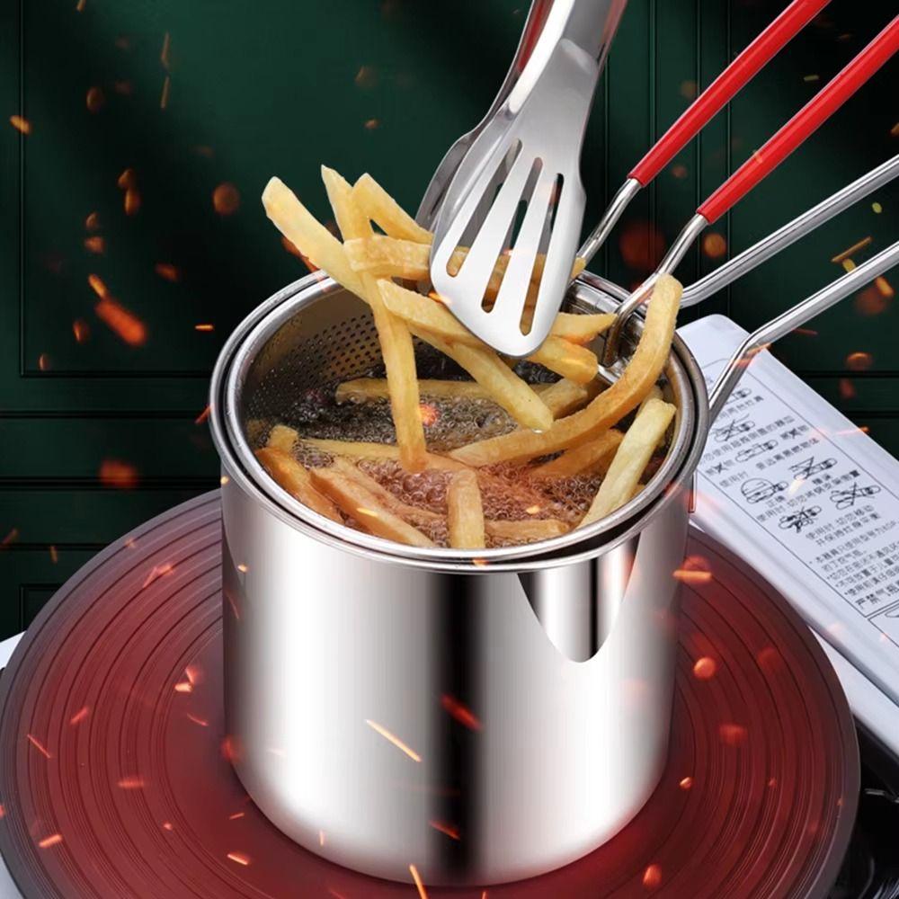 Stainless Steel Deep Frying Pot with Lid Tempura Fryer Pan Deep Fryer with Strainer Cooking Tool
