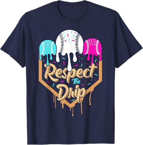 Baseball Drip Boys Ice Cream Waffle Home Plate Respect Dripping TShirt Pink and Blue BaseballDrip Y2k Graphics Saying Tee Tops