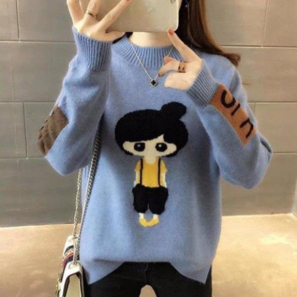 Autumn and Winter Warm Turtleneck Sweater Cartoon Jacquard Bottoming Shirt Loose Long Sleeve Sweater