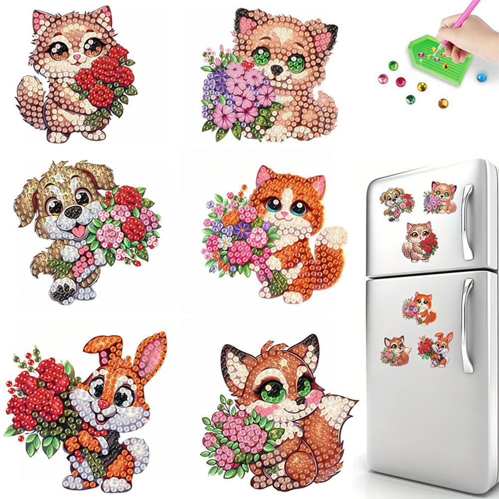 6pcs Acrylic DIY Refrigerator Diamond Art Magnets Magnetic Diamond Art Decor Crystal Art Craft for Adults Beginners Home Decors
