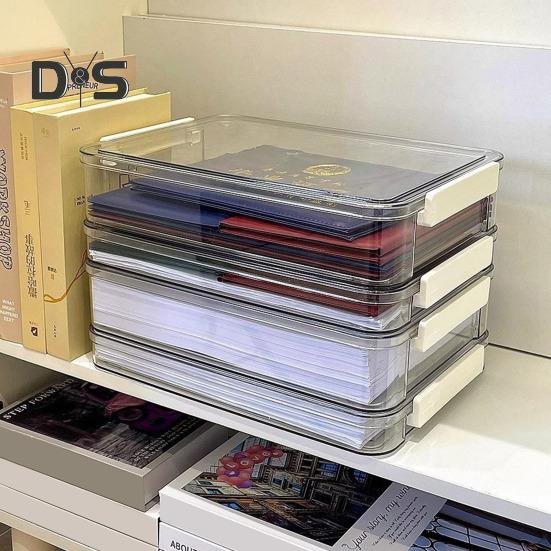 File Storage Box Plastic Snap-On Design Stackable Transparent Document Storage Box Large Capacity File Organizer