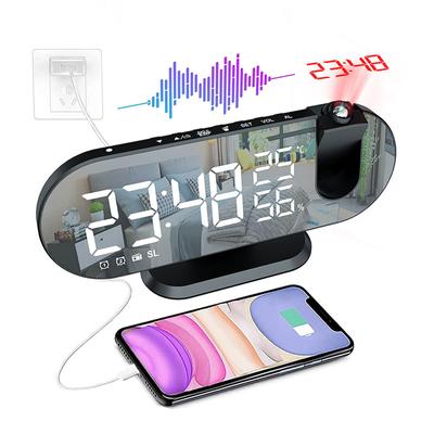 Çift Yüksek Sesli Akıllı Çalar Saat Projeksiyon Yatak Odası Radyo Dijital Çalar Saat USB Şarjlı Büyük Aynalı LED Ekran