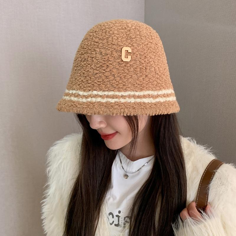 

Осенне-зимняя шляпа женская имитация овечьей шерсти шляпа-ведро модная надпись-лейбл зимняя термо-шапка шляпа-ведро One Size