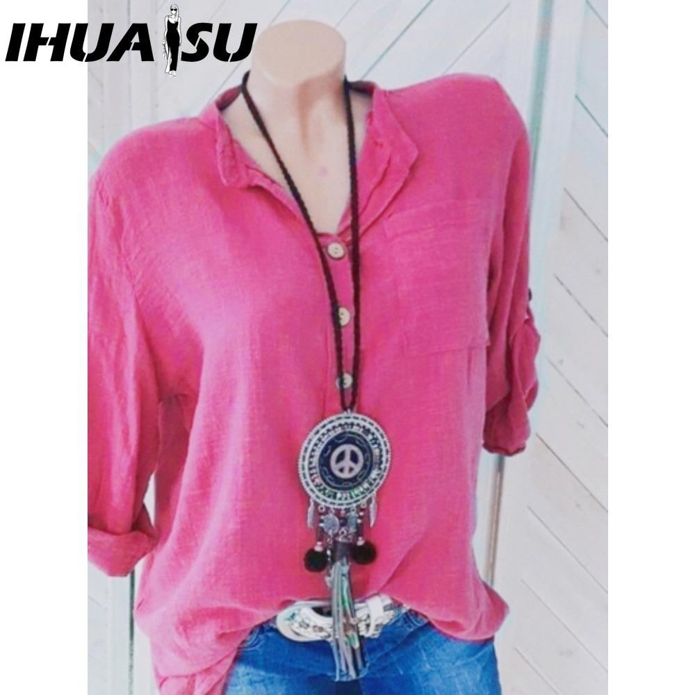 IHUASU Women's Fashion Casual Solid Color Print Long Sleeve POLO Neck Blouses & Shirts