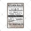 Retro Tin Sign Kitchen Rules  Food Iron Painting Wall Art Metal Vintage Plaque Metal Posters for House Home Dinning Room Decor