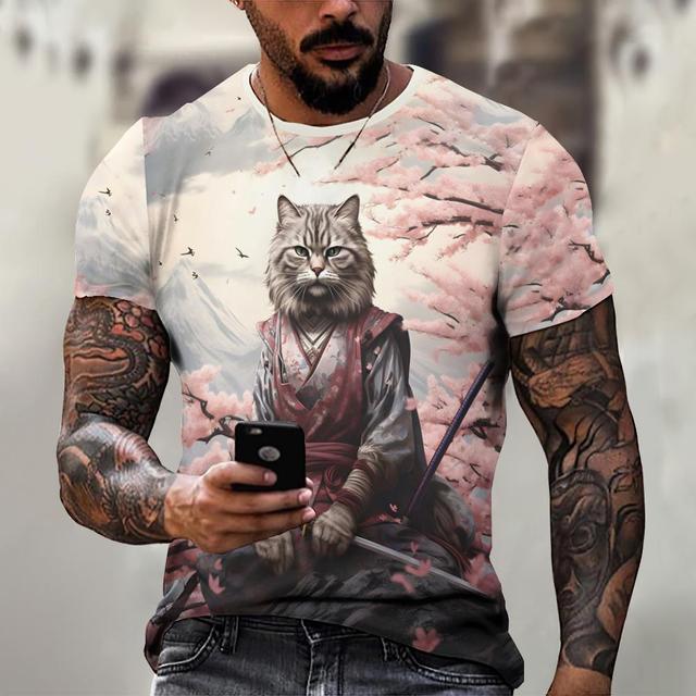 

Мужские футболки с животными, летняя футболка с короткими рукавами, японский самурайский узор, одежда большого размера, модная повседневная уличная одежда 6XL