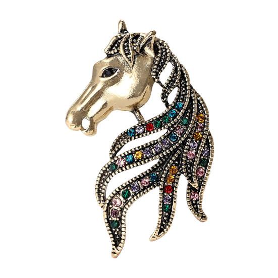 Retro Horse Head Brooch Rhinestone Horse Lapel Pin Vintage Style Alloy Horse Brooch Pin Outfit Accessory for Men Women Coat Shirt Hat