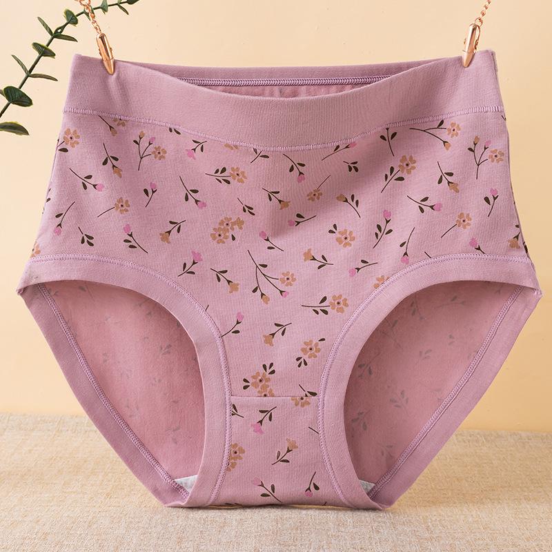 

Трусы из хлопка с цветочным принтом с высокой посадкой больших размеров для женщин среднего и пожилого возраста - Удобные и антибактериальные M фиолетовый