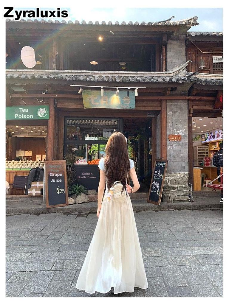 Pink Half Body Skirt Women's Summer New Iridescent Chiffon Draped Mermaid Satin Long Dress Purple Summer Dress