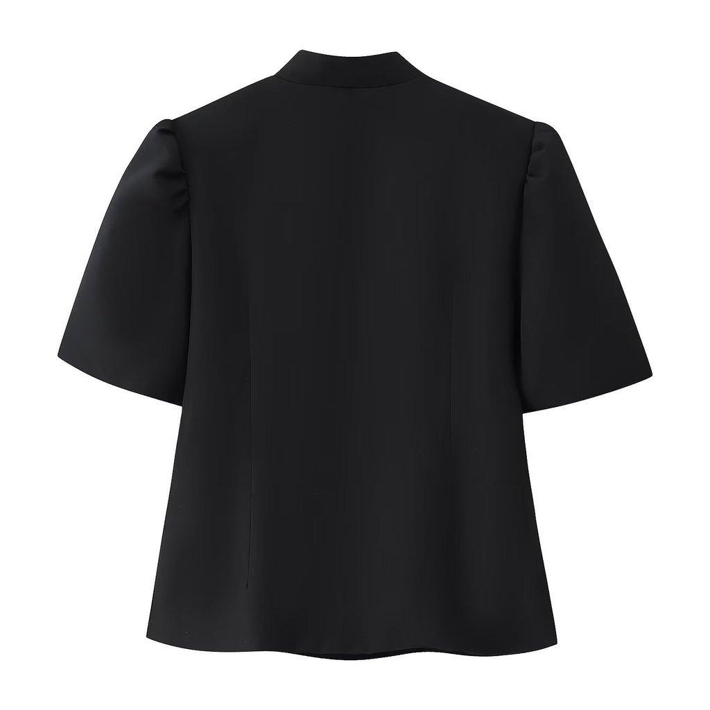 Elegant Polyester Short Sleeve Shirt With V Neck And Button Closure For Womens Fashion
