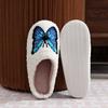 Papuci de pluș brodați cu fluturi colorați, papuci de interior de pluș gros pentru femei