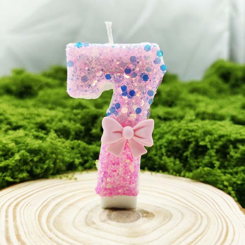 Creative Design Pink Bow Digital Birthday Candle Cake Decoration Year Old Party Candle