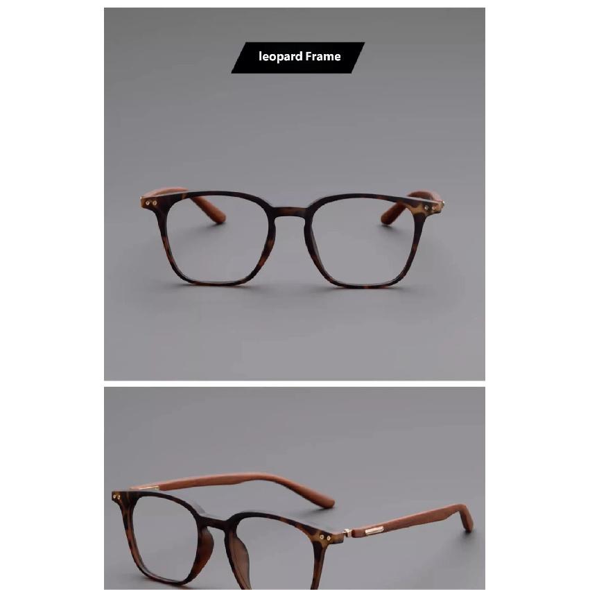 Square Full Frame Glasses Faux Wood Temple Retro Eyewear for Men Women Fashion Daily Use TR90 Lightweight Spectacles