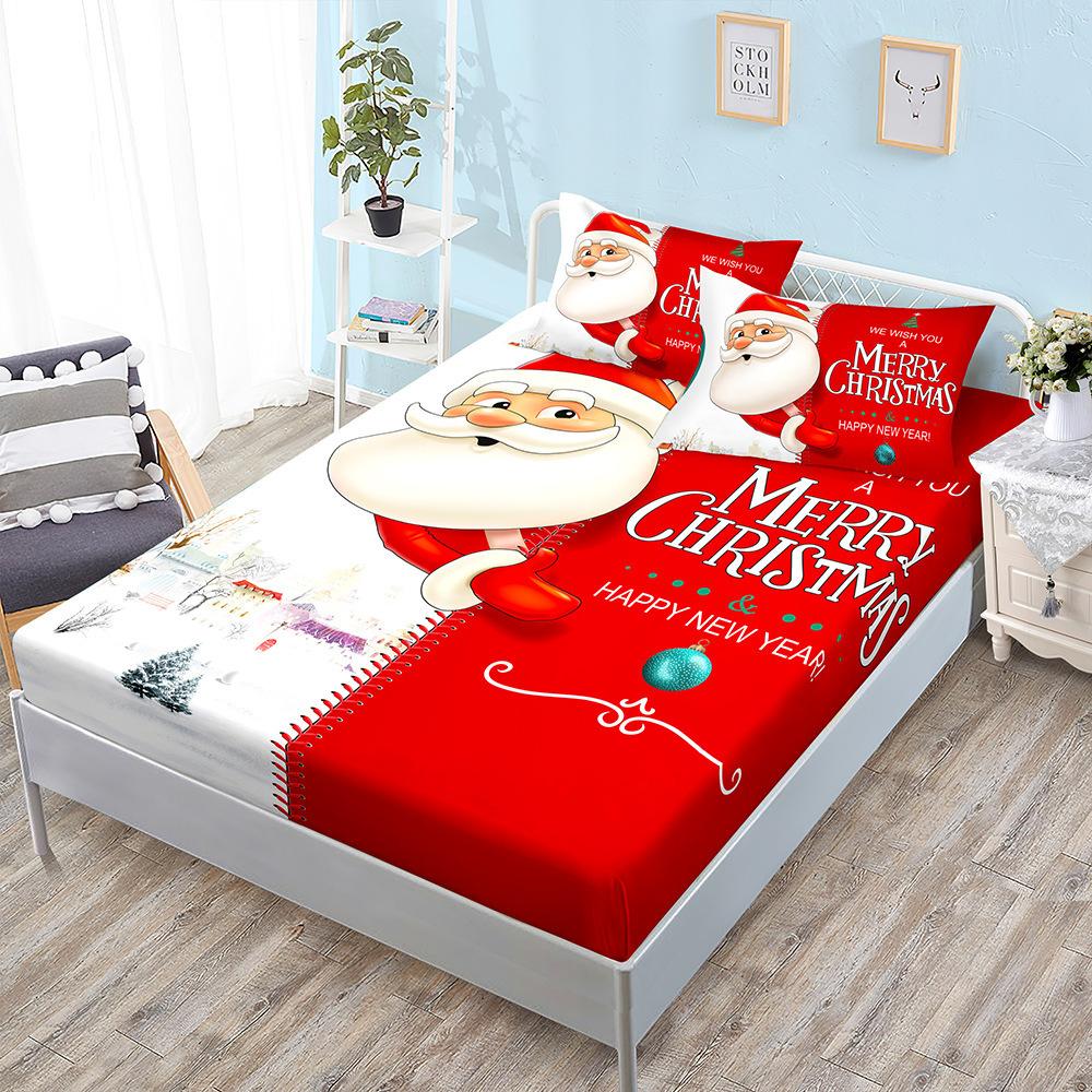 Santa Claus Printed Bed Sheets Snowflakes Christmas Trees Elk Elastic Bands Bed Sheet Pillowcases Home Decor Fashion Bedding