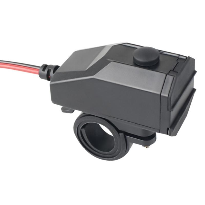 Motorcycle Power Socket Outlet with Covered Port, USB Charging Access and Direct Wire Cable for Device Use, Phone Maps, and Long Ride Travel