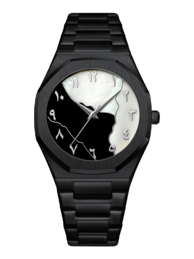 Waterproof Men's Watch Arabic Numeral Alloy Case Stainless Steel Luxury Shiny Black Silver Watch