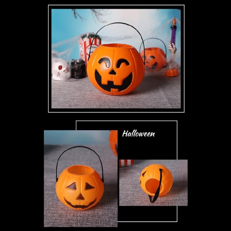 Halloween Decorative Pumpkin Light Plastic Holder Portable Storage Bucket with Handle For Indoor Outdoor Use