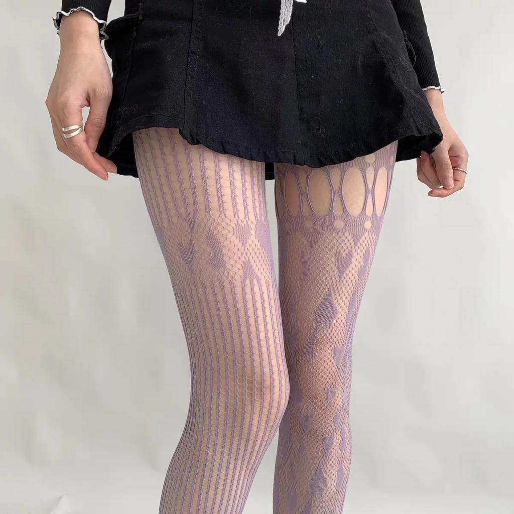 Heart Hollow Out Lace Mesh Women Fishnet Pantyhose Stockings Women Tights Lingerie Sexy Slim Y2K Body Stockings Pantyhose Tights